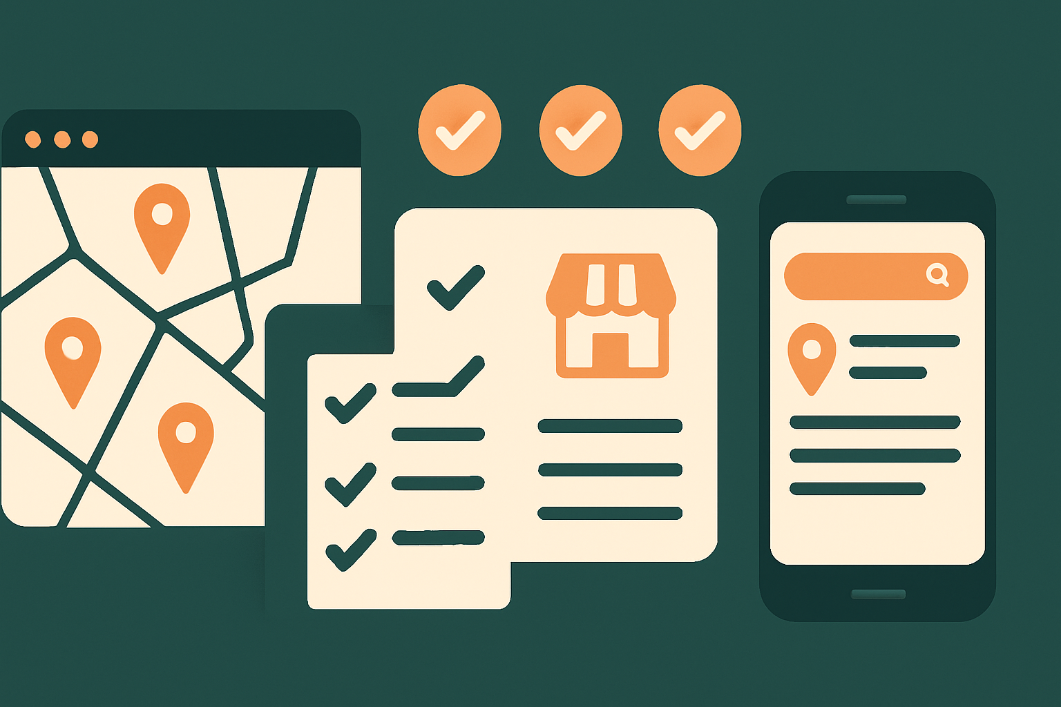 Local business website audit checklist dashboard showing Google Business Profile signals, NAP consistency, schema markup, and local SEO performance metrics
