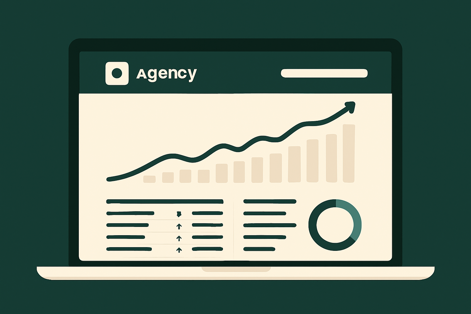 White label SEO reporting dashboard showing branded agency report with organic traffic, keyword rankings, and technical health metrics
